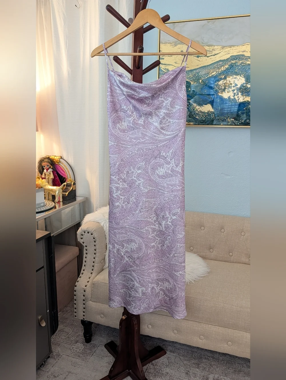 MOTF Satin Paisley Print Midi Dress Woman's M - Picture 2 of 13
